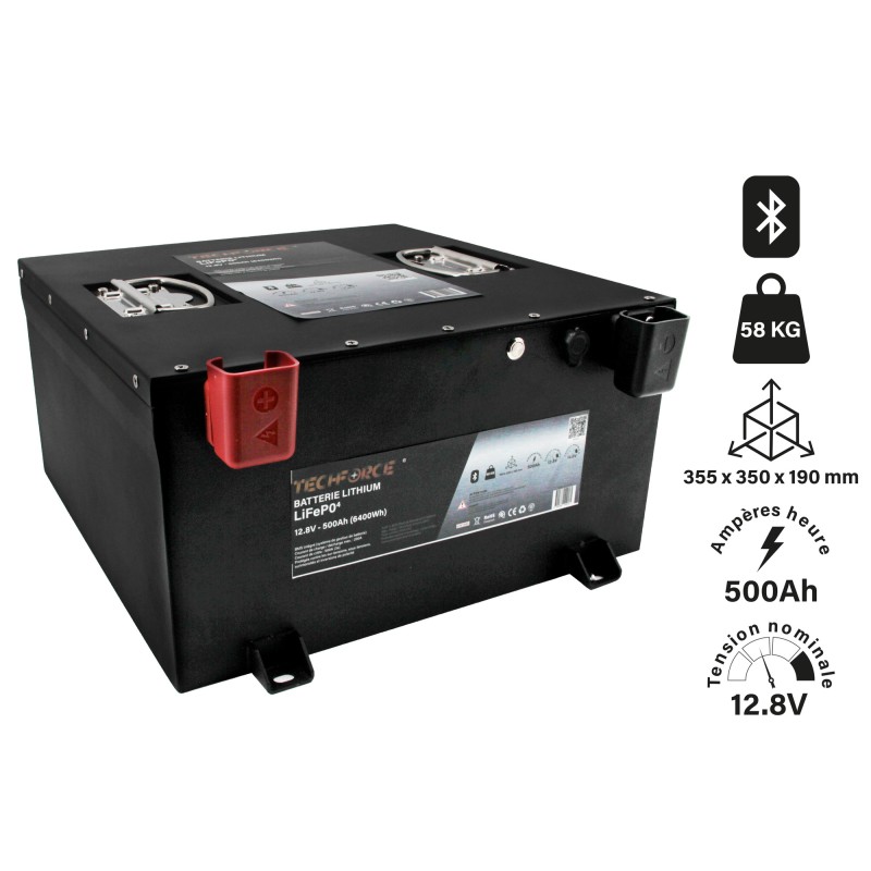BATTERIE LITHIUM LIFEPO4 12 V 500Ah SOUS LE SIEGE BLUETOOTH TECHFORCE