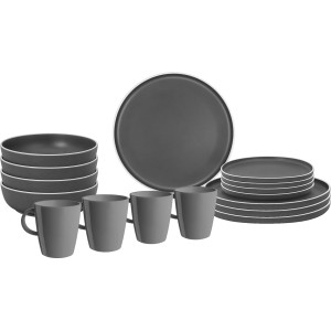PACK VAISSELLE LUNCH BOX DOLOMIT GRIS 16 PIECES STONE TOUCH ANTIGLISSE BRUNNER