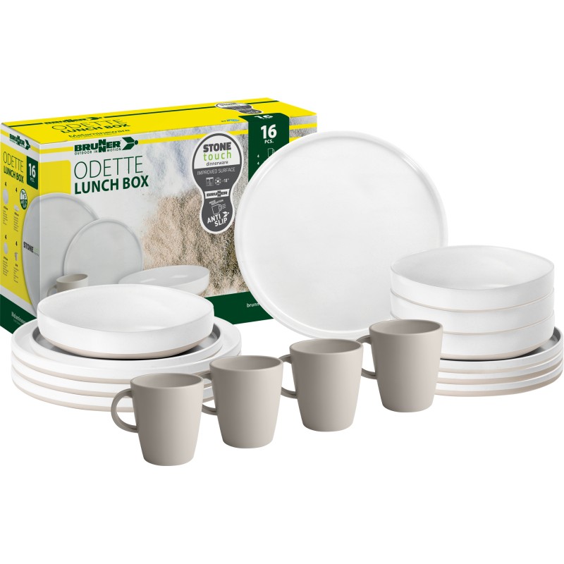 PACK VAISSELLE LUNCH BOX ODETTE BLANC 16 PIÈCES STONE TOUCH ANTIGLISSE - BRUNNER