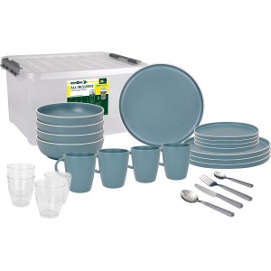 PACK VAISSELLE ALL INCLUSIVE DANS BOX DOLOMIT BLEU 36 PIÈCES STONE TOUCH ANTIGLISSE - BRUNNER