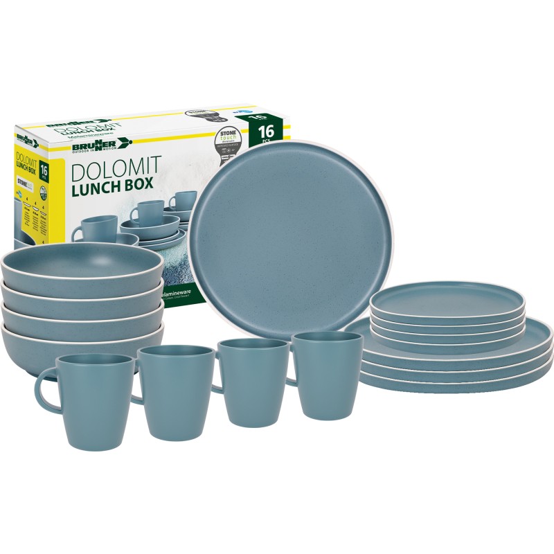 PACK VAISSELLE LUNCH BOX DOLOMIT BLEU 16 PIÈCES STONE TOUCH ANTIGLISSE - BRUNNER