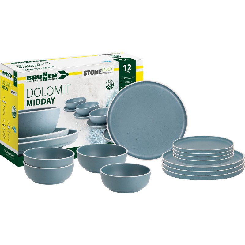 PACK VAISSELLE MIDDAY DOLOMIT BLEU 12 PIÈCES STONE TOUCH ANTIGLISSE - BRUNNER