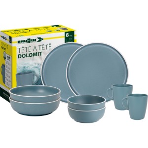 PACK VAISSELLE TÊTE À TÊTE DOLOMIT BLEU 8 PIÈCES STONE TOUCH ANTIGLISSE - BRUNNER