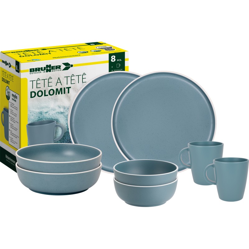 PACK VAISSELLE TÊTE À TÊTE DOLOMIT BLEU 8 PIÈCES STONE TOUCH ANTIGLISSE - BRUNNER