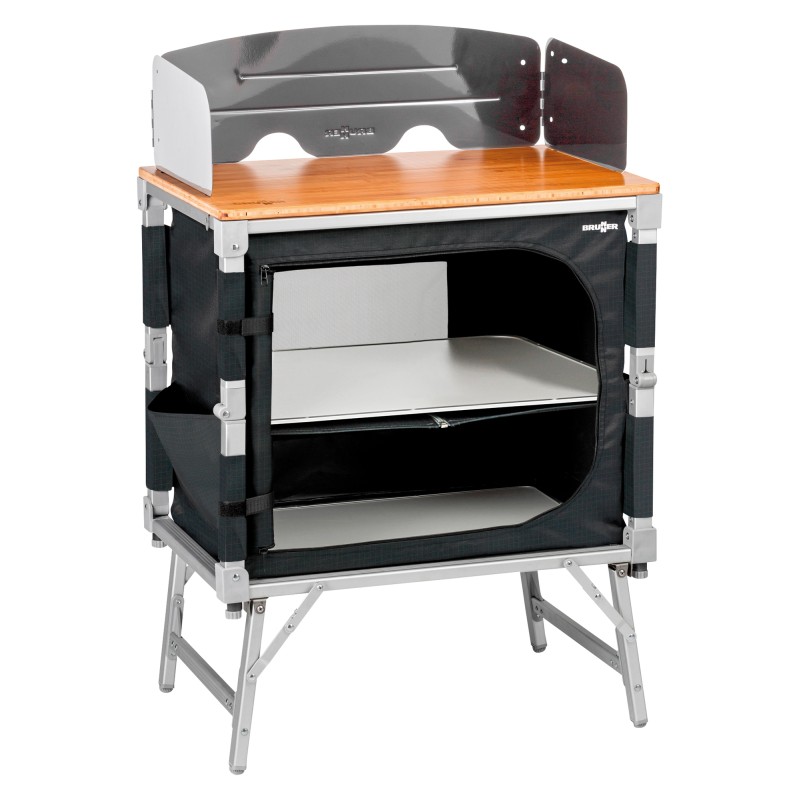 MEUBLE DE CUISINE CUBE AZABACHE 2 ETAGERES PARE-FEU AVEC PIEDS NOIR BRUNNER