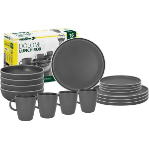PACK VAISSELLE LUNCH BOX DOLOMIT GRIS 16 PIECES STONE TOUCH ANTIGLISSE BRUNNER
