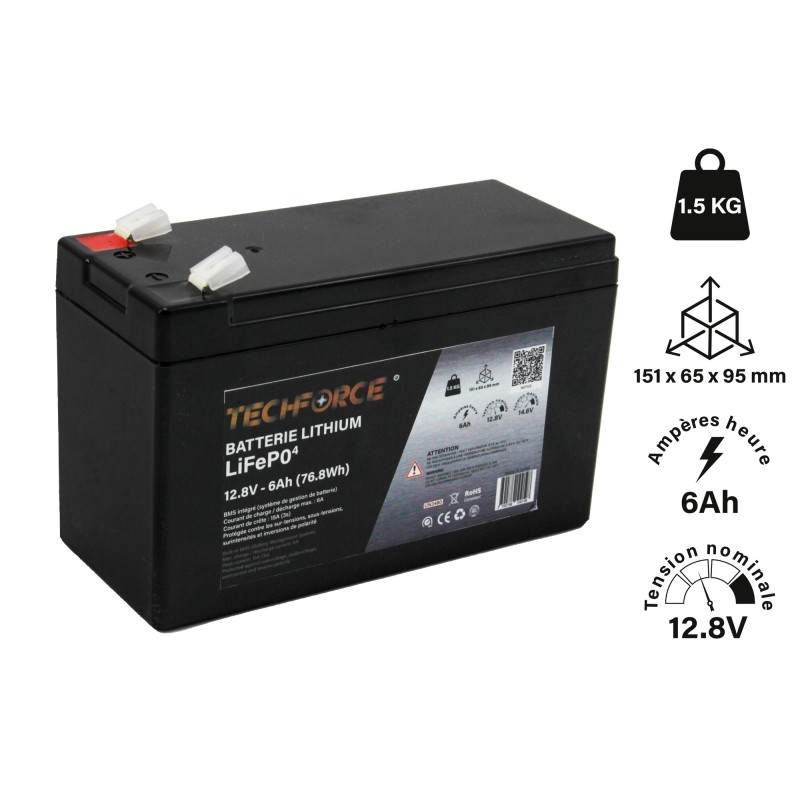 BATTERIE LITHIUM LIFEPO4 12 V 6Ah TECHFORCE